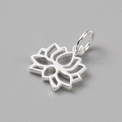 真鍮製チャーム  丸カン付き  銀  花  13x12x1.5mm  穴：4mm&nbsp;LS-FIND-WH0159-63S-05-1