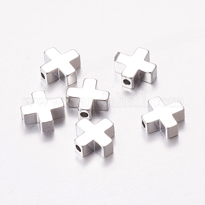 真鍮ビーズ  クロス  プラチナメッキ  8x8x3mm  穴：1.4mm&nbsp;KK-K182-01P-1