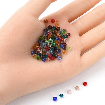 カット加工ロンデル透明ガラスビーズ  ミックスカラー  4x3mm  穴：1mm  200個/セット&nbsp;GLAA-YW0001-84A-1