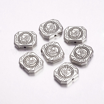 CCBプラスチックビーズ  長方形  アンティークシルバー  15x18x4mm  穴：1.5mm&nbsp;CCB-F006-46AS-1
