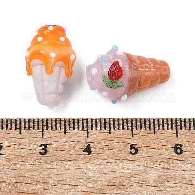 手作りランプワークビーズ  アイスクリーム  ミックスカラー  18x11~11.5mm  穴：1.6mm&nbsp;LAMP-Z022-02-1