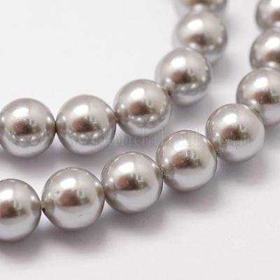 シェルパールビーズ連売り  グレードA  ラウンド  グレー  8mm  穴：1mm  約47個/連  15.5インチ&nbsp;BSHE-L026-05-8mm-1