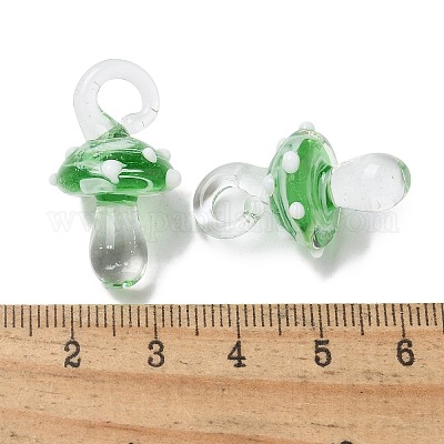 手作りランプワークペンダント  バンピー  キノコ  ミディアムシーグリーン  24.5~29.5x15~18.5mm  穴：2~5mm&nbsp;LAMP-M021-01S-1