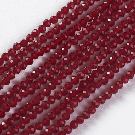 ガラスビーズ連売り  多面カット  ラウンド  暗赤色  2x2mm  穴：0.4mm  約183~187個/連  13.38