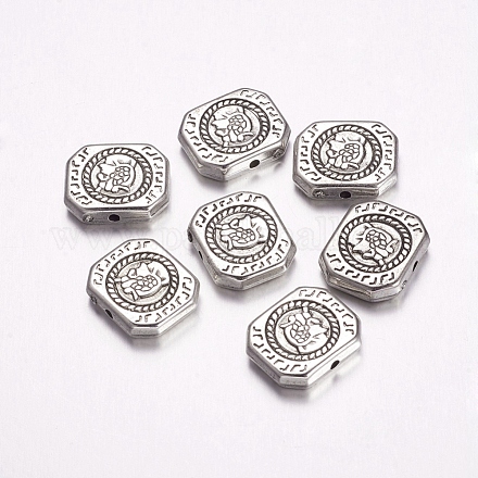 CCBプラスチックビーズ  長方形  アンティークシルバー  15x18x4mm  穴：1.5mm&nbsp;CCB-F006-46AS-1