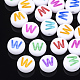 初期のアクリルビーズ  水平穴  フラットラウンド  ミックスカラー  文字.w  7x3.5~4mm  穴：1.2mm  約370個/50g&nbsp;X-OACR-E001-20W-1