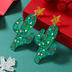 ホリデーシーズンのお祝いにぴったりのクリスマス アクリル スタッド イヤリング  プラチナ  サボテン