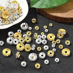 100個10スタイルの真鍮ラインストーンビーズ  ジュエリークラフト用  グレードA  ロンデル  ゴールデン＆シルバー  4~10x2~4mm  穴：0.8~2mm  10個/スタイル&nbsp;RB-YW0001-17