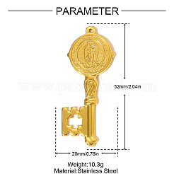 304ステンレススチール製ビッグペンダント  聖母マリアのチャームが付いた鍵  イオンプレーティング（ip）  18KGP本金メッキ  52x20mm&nbsp;STAS-OY004-85G