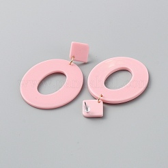 女性用スチール鉄ピン付きアクリル中空楕円形ダングルスタッドピアス  ピンク  67.5x40mm&nbsp;EJEW-WH0047-74E