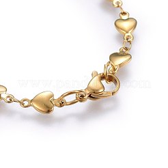 304ステンレススチールリンクブレスレット  カニカン付き  ハート  ゴールドカラー  8-1/4インチ（21cm）  5mm&nbsp;BJEW-H579-01G