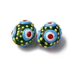 ガラスエナメルビーズ  手描きのビーズ  オーバル  濃い緑  15~16.5x12~13mm  穴：1.5mm&nbsp;GLAA-C038-01F