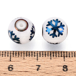 クリスマス不透明ガラスビーズ  電気めっきスノーフレーク模様でラウンド  ブルーメッキ  10mm  穴：1.2mm&nbsp;EGLA-R113-01F