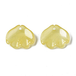 透明スプレー塗装ガラスペンダント  模造ヒスイのペンダント  花びら  ライトカーキ  15x18x4mm  穴：1mm&nbsp;GGLA-S054-014E-04