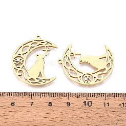 304ステンレスペンダント  月と狼  クリスタルラインストーン付き  ゴールドカラー  31x25x2mm  穴：1.5mm&nbsp;STAS-T070-07G