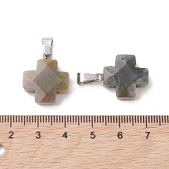 天然石インディアン瑪瑙ペンダント  クロスチャーム、ステンレススチールカラーメッキ、ステンレススチールスナップオンベイル  20~20.5x15.5~16.5x6~7mm  穴：7x4.5mm&nbsp;G-K359-02P-05