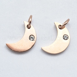 316サージカルステンレスペンダント  キュービックジルコニア付き  ムーン  透明  ミックスカラー  12x9x2mm  穴：3mm&nbsp;STAS-K178-10