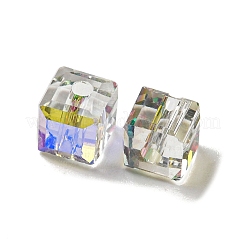 電気メッキガラスビーズ  多面カット  キューブ  ホワイトスモーク  5.5x5.5x5.5mm  穴：1.5mm  100個/袋&nbsp;EGLA-Z004-04B-05