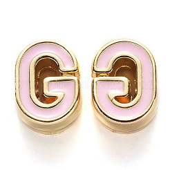 ラックメッキ合金エナメルビーズ  カドミウムフリー＆ニッケルフリー＆鉛フリー  ライトゴールド  ピンク  文字.g  G：10x7.5x5mm  穴：1.6mm&nbsp;LS-X-ENAM-S122-033G-NR