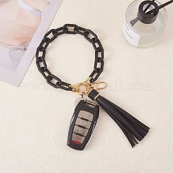 チェーンリンクリストレットキーチェーン  アクリル ブレスレット タッセル キーホルダー  合金パーツ  ブラック  29cm&nbsp;HJEW-SW00013-05