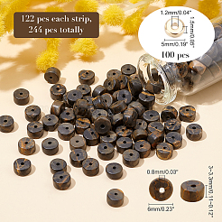 2連売り天然写真ジャスパービーズ連売り  ヒシビーズ  フラットラウンド/ディスク＆100個のccbプラスチックスペーサービーズ  フラットラウンド  6x3~3.3mm  穴：0.8mm  約122個/連  18.5インチ（47cm）&nbsp;G-NB0003-34