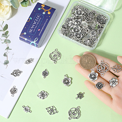 100 個 10 スタイルのチベットスタイル合金コネクタチャーム  花のリンク  アンティークシルバー  12~26x8~21x1~3.5mm  穴：1.5~2mm  10個/スタイル&nbsp;FIND-SC0008-18