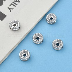 316サージカルステンレススチールスペーサービーズ  ラインストーン付き  ロンデル  ステンレス鋼色  7x3mm  穴：1mm&nbsp;X-STAS-N032-05P