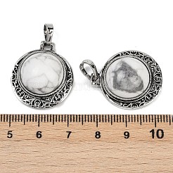 天然と合成の混合宝石半円形ペンダント  合金宝石チャーム  アンティークシルバー  鉛フリー＆カドミウムフリー  染めと未染色の混合  25x22x8~9mm  穴：7x4mm&nbsp;PALLOY-R159-01AS