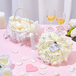 DIYパーティーデコレーションキット  ローズハートポリエステルとフォーム結婚指輪ディスプレイ枕付き  ポリエステル製フラワーバスケット  プラスチック製の人工花びら  ベージュ  180x190x73mm&nbsp;DIY-PH0035-66