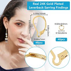 304ステンレススチールフレンチフックピアス金具40個  40個ラックメッキ真鍮丸カン付き  24KGP本金メッキ  16.5x10x2mm  ピン：1mm&nbsp;FIND-BBC0003-18