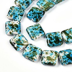 合成ターコイズビーズ連売り  スプレー塗装  正方形  ダークターコイズ  20x20x6.5mm  穴：1mm  約20個/連  15.63''（39.7センチメートル）&nbsp;TURQ-T004-09A-02