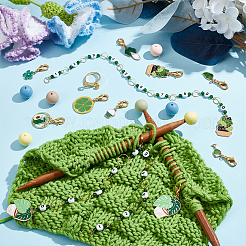 緑の植物をテーマにした DIY 編み物ツール セット  合金エナメルロックステッチマーカーを含む  シリコン編み針ストッパー＆糸ガイドフィンガーホルダー  ミックスカラー&nbsp;HJEW-NB00149