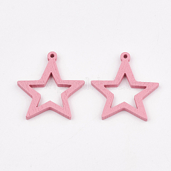 ナシ木のペンダント  染め  スター  ショッキングピンク  31x29x3mm  穴：1.8mm&nbsp;WOOD-T010-07F