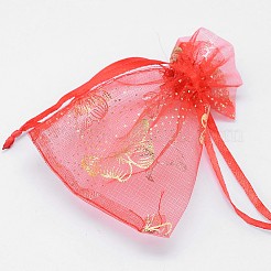 金スタンピング蝶矩形オーガンジーギフトバッグ巾着袋  引き出し可能なジュエリー収納オーガンジーバッグ  ミックスカラー  9x7cm&nbsp;X-OP-L006A-02