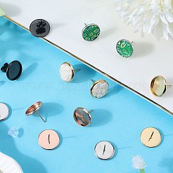 40個 4色フラットラウンド304ステンレススチールスタッドピアスセッティング  50個のプラスチック製イヤーナット付き  ミックスカラー  14mm  トレイ：12mm  10個/カラー&nbsp;STAS-SC0006-65