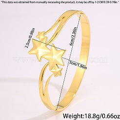 女性用304ステンレススチール製星型オープンヒンジカフバングル  ゴールドカラー  内径：2.36x1.97インチ（6x5cm）&nbsp;WG5645C-01