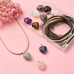 DIYハートネックレス作成キット  編み込みワックスコットンコードネックレスの作成を含む  天然＆合成混合原石のペンダント  20個/箱&nbsp;DIY-YW0007-23