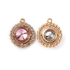 亜鉛合金ラインストーンペンダント  フラットラウンドのチャーム  ライトゴールド  ライトローズ  19x16.5x5mm  穴：1.4mm&nbsp;FIND-TAC0010-15KCG-05