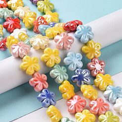 釉薬をかけた磁器ビーズの連  光沢のあるセラミックビーズ  パールカラーの  花  ミックスカラー  17.5x17x8.5mm  穴：2mm  約18~19個/連  11.61''（29.5センチメートル）&nbsp;PORC-M539-02