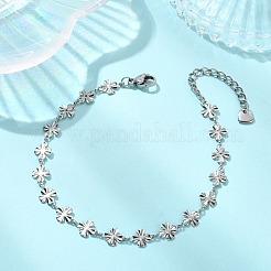 304ステンレススチール製クローバーリンクチェーンブレスレット（女性用）  ステンレス鋼色  7.09インチ（18cm）&nbsp;BJEW-JB13890