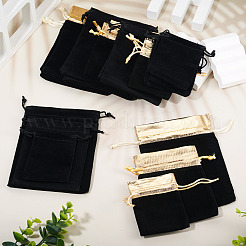 24個 6スタイル 長方形ベルベットジュエリー巾着バッグ  ブラック  9~14x7~11cm  4個/スタイル&nbsp;TP-TA0001-08