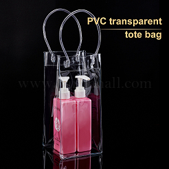 バレンタインデーのハンドル付き透明PVCビニール袋  赤ワイントートバッグ  透明  36x12x1cm&nbsp;ABAG-BC0001-20