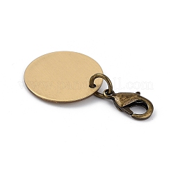 真鍮チャーム  空白タグのスタンプ  カニカン付き  フラットラウンド  アンティークブロンズ  34mm  ペンダント：18x1mm&nbsp;HJEW-JM00396-01