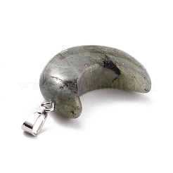 天然石ラブラドライトペンダント  プラチナブラスループ付き  ムーン  29x18~21x7~10mm  穴：6x3mm&nbsp;G-Z022-02A