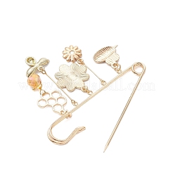 蜂と花の鉄製キルトピン  合金エナメルとガラスのペンダント付き  カラフル  58x70.5x5.5mm&nbsp;JEWB-TA00024