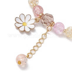 8mm 丸型電気メッキクラックルガラスビーズストレッチブレスレット  女性用模造オーストリアクリスタル＆合金エナメルフラワーチャームブレスレット  カラフル  内径：2-1/2インチ（6.4cm）&nbsp;BJEW-JB10534-02