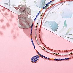 3 個 3 スタイル ガラス シード イミテーション パール ビーズ ネックレス セット  女性のための合金エナメル イースターエッグ チャーム ネックレス  ミックスカラー  15.35~17.72インチ（39~45cm）  1個/スタイル&nbsp;NJEW-JN04013