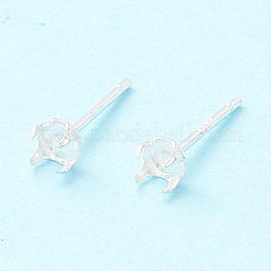 925スターリングシルバーポストスタッドピアスセッティング  プロングイヤリングのセッティング  銀  トレイ：3.3mm  4x4mm  ピン：0.7mm&nbsp;STER-P047-06A-S