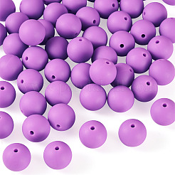 50個の食品グレードの環境に優しいシリコーンビーズ  ラウンド  青紫色  15mm  穴：2mm&nbsp;SIL-TADJ0001-03B
