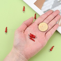 真鍮製エナメルペンダント  豊饒の角  イタリアの角cornicello  プラチナ  レッド  20x5mm&nbsp;PALLOY-H003-1
